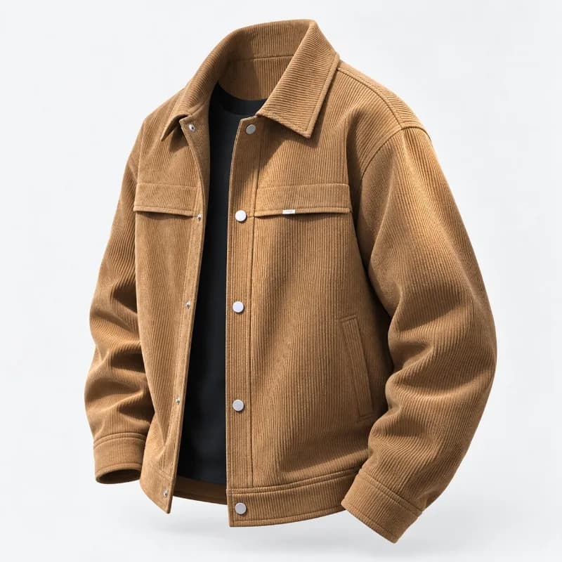 Men's Corduroy Overshirt Snap Button Front Dual Flap Chest Pockets Turn Down Collar Long Sleeve Regular Fit Casual Jacket