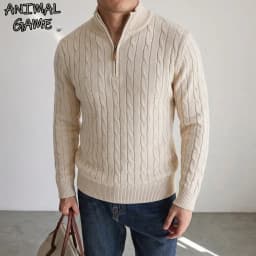 New Men's Cable Knit Half Zip Sweater Casual Stand Collar Knitted Pullover Warm Winter Cardigan Jacket Outerwear Coat for Men