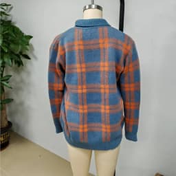 Women's Casual Loose Sweater Spring and Autumn Plaid Long Sleeve Lapel Shirt Sweater Cardigan
