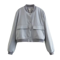 Women Fashion Jacket Solid Color Coat Autumn Winter Button Baseball Aviator Cropped Jackets For Women Long Sleeve Crop Outerwear