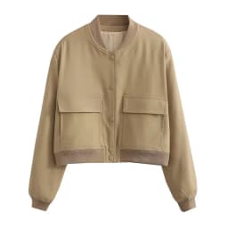 Women Fashion Jacket Solid Color Coat Autumn Winter Button Baseball Aviator Cropped Jackets For Women Long Sleeve Crop Outerwear