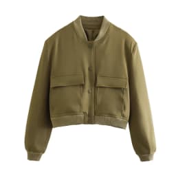 Women Fashion Jacket Solid Color Coat Autumn Winter Button Baseball Aviator Cropped Jackets For Women Long Sleeve Crop Outerwear