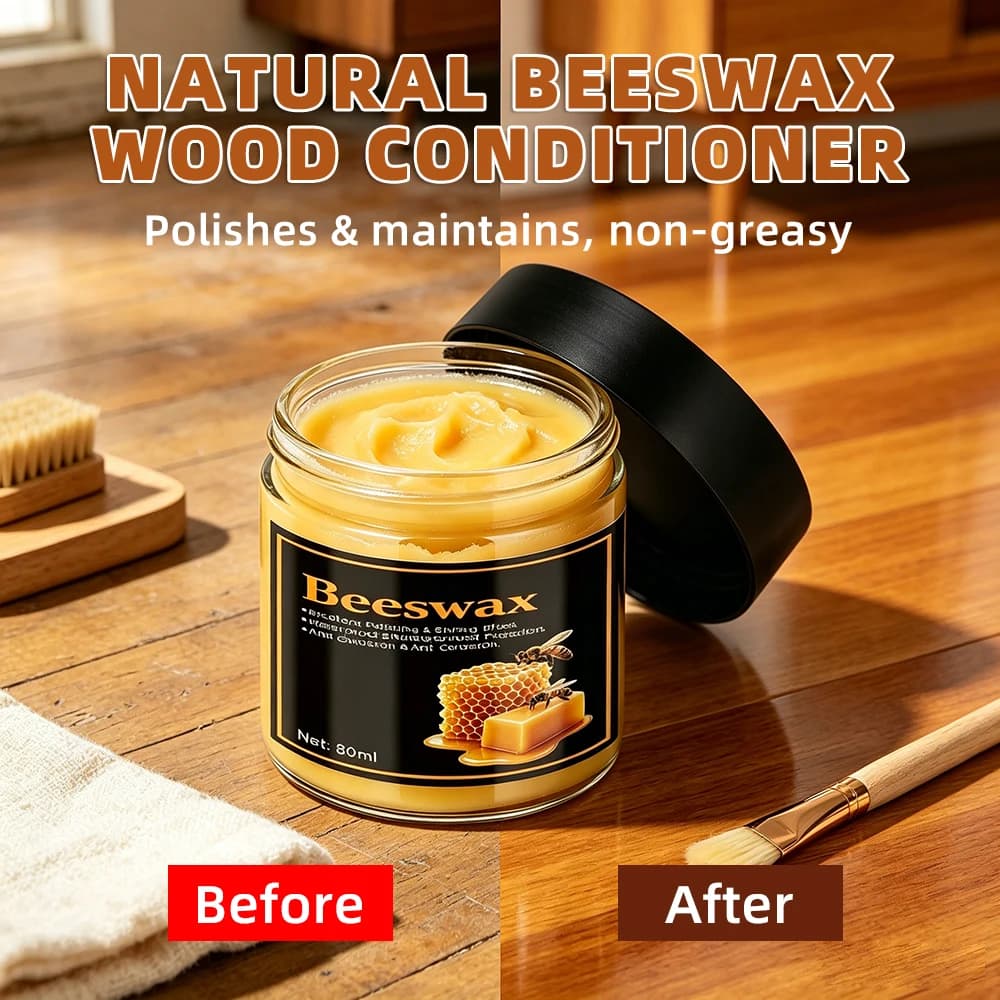 80ml natural beeswax with sponge, unscented type for furniture, floor, etc., essential wooden care for home, simple packaging