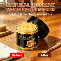 80ml natural beeswax with sponge, unscented type for furniture, floor, etc., essential wooden care for home, simple packaging
