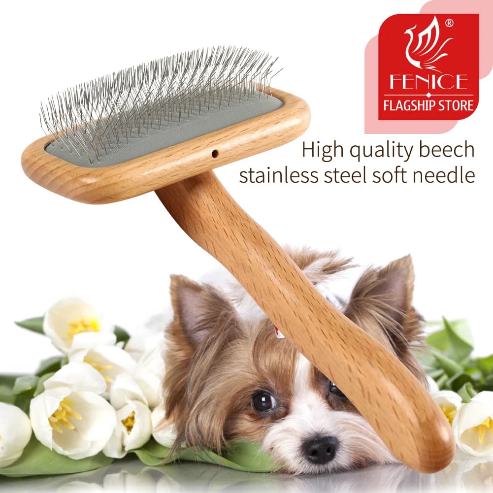Fenice Pet Grooming Steel Long Comb Slicker Brush for Dogs - Efficiently Removes Floating Hair Tangles And Loose Hair Dog Groomi