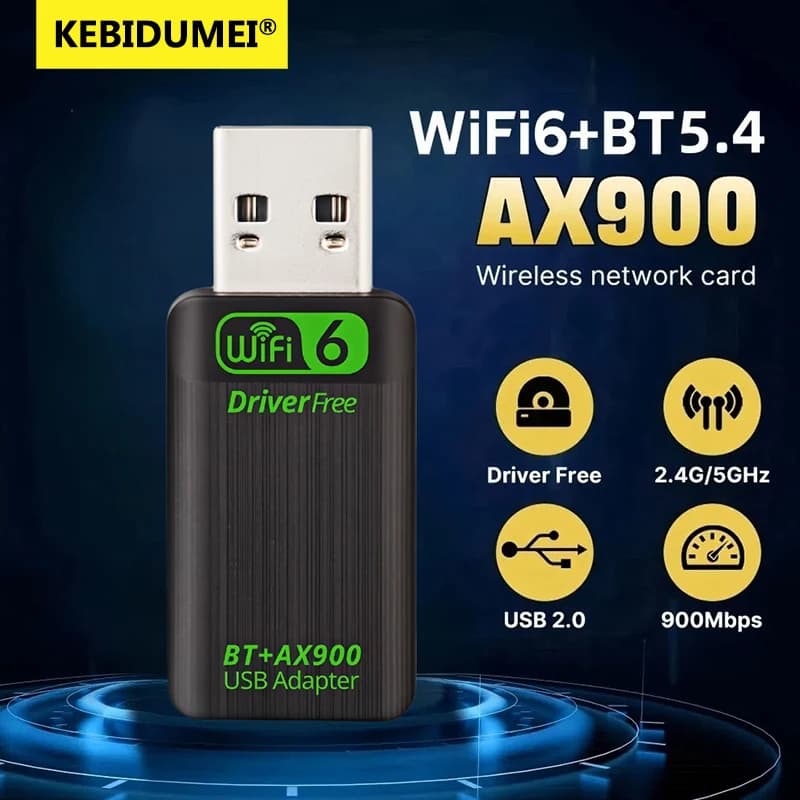 KEBIDUMEI WiFi 6 AX900 WiFi USB Adapter Bluetooth 5.4 Wireless Network Card 2.4G 5GHz Wi-Fi Receive USB For PC Laptop Win10 11