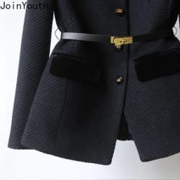 Fashion Slim Waist Belt Coat Women Clothing Vintage Mid-length Temperament Jacket Tops 2025 Ropa Mujer Long Sleeve Black Jackets