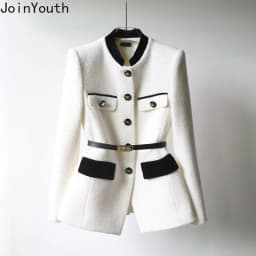 Fashion Slim Waist Belt Coat Women Clothing Vintage Mid-length Temperament Jacket Tops 2025 Ropa Mujer Long Sleeve Black Jackets