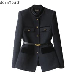 Fashion Slim Waist Belt Coat Women Clothing Vintage Mid-length Temperament Jacket Tops 2025 Ropa Mujer Long Sleeve Black Jackets