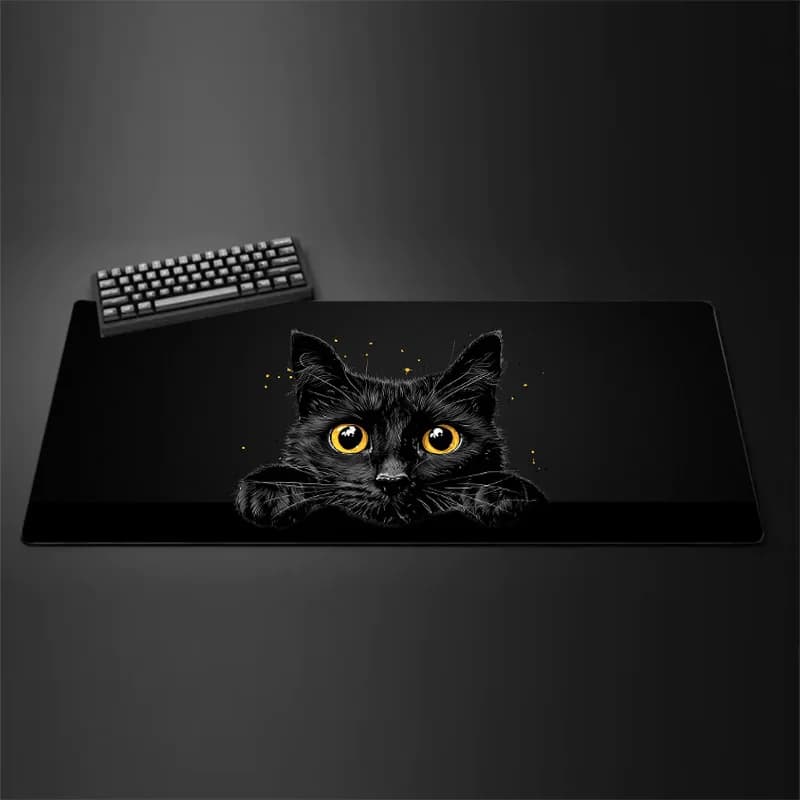 Kawaii Black Kitten Mouse Pad Large Cute Game Keyboard Mat XxL Computers Accessories Table Pad Girl Home Bedrooms Carpet Mats