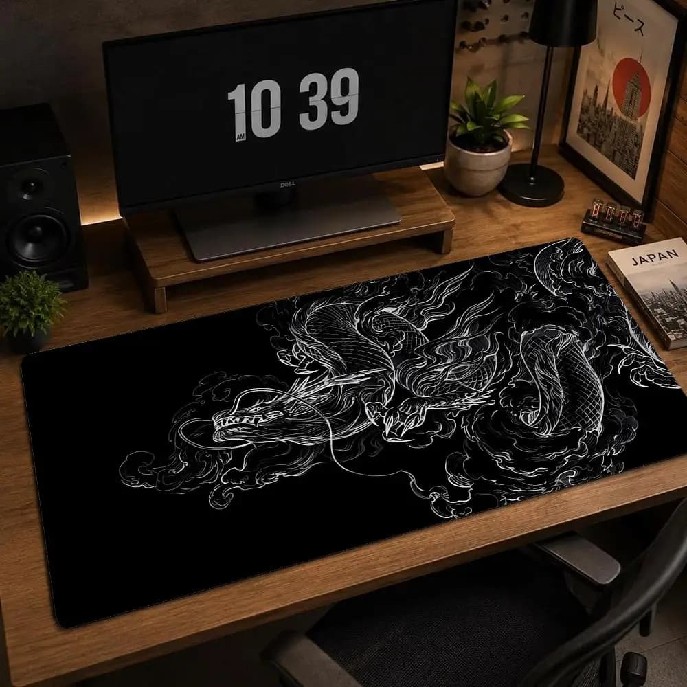 Black White Chinese Dragon Art XXL Gaming Mouse Pad Deskmat Non-Slip Rubber Keyboard Table Mat Cloud Pc Gaming Desk Mats Gamer