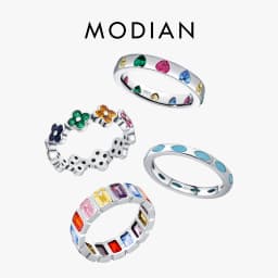 MODIAN 925 Sterling Silver Original Design Four Leaf Clover Heart CZ Eternity Band Stackable Fashion Ring For Women Fine Jewelry