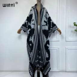 WINYI New Winter Coat Outfits Women High Quality Dress Loose Thick Warm Female Kaftan Poncho Dress Hooded Mop Coat Fashion Abaya