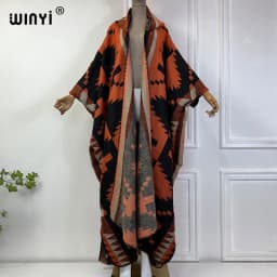 WINYI New Winter Coat Outfits Women High Quality Dress Loose Thick Warm Female Kaftan Poncho Dress Hooded Mop Coat Fashion Abaya