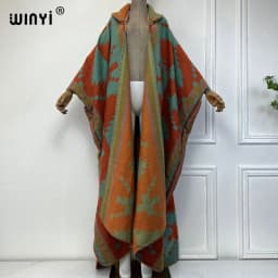 WINYI New Winter Coat Outfits Women High Quality Dress Loose Thick Warm Female Kaftan Poncho Dress Hooded Mop Coat Fashion Abaya