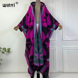 WINYI New Winter Coat Outfits Women High Quality Dress Loose Thick Warm Female Kaftan Poncho Dress Hooded Mop Coat Fashion Abaya