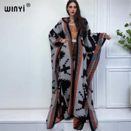 WINYI New Winter Coat Outfits Women High Quality Dress Loose Thick Warm Female Kaftan Poncho Dress Hooded Mop Coat Fashion Abaya
