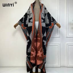 WINYI New Winter Coat Outfits Women High Quality Dress Loose Thick Warm Female Kaftan Poncho Dress Hooded Mop Coat Fashion Abaya