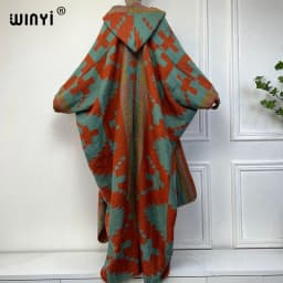 WINYI New Winter Coat Outfits Women High Quality Dress Loose Thick Warm Female Kaftan Poncho Dress Hooded Mop Coat Fashion Abaya