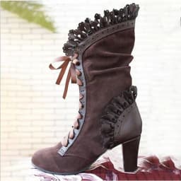 Retro Women Boots Lace Women's High Heels Victorian Classic Ladies Middle Tube Boots Mid-calf Leather Boots Shoes Botas Mujer