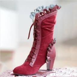Retro Women Boots Lace Women's High Heels Victorian Classic Ladies Middle Tube Boots Mid-calf Leather Boots Shoes Botas Mujer