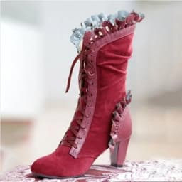 Retro Women Boots Lace Women's High Heels Victorian Classic Ladies Middle Tube Boots Mid-calf Leather Boots Shoes Botas Mujer