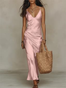 Chic Women's Satin Maxi Dress Fashion New Sleeveless Sexy Straps Evening Dresses With Summer Elegant Holiday Party Evening Gown