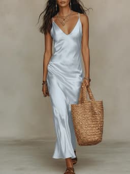 Chic Women's Satin Maxi Dress Fashion New Sleeveless Sexy Straps Evening Dresses With Summer Elegant Holiday Party Evening Gown