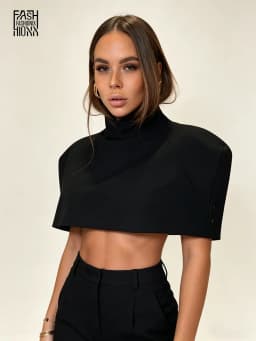 Women's Cropped Shawl Tops Chic Shoulder Pads Turtleneck Short Sleeve Female T-shirts 2026 Spring Summer Lady Party Clothes