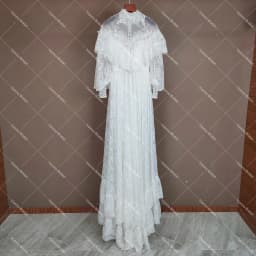 Victorian Lace Long Sleeves Bridal Gown High Neck Vintage Buttons Sheer Back Tiered Wedding Dress Customized Retro Real Photos