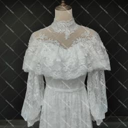 Victorian Lace Long Sleeves Bridal Gown High Neck Vintage Buttons Sheer Back Tiered Wedding Dress Customized Retro Real Photos