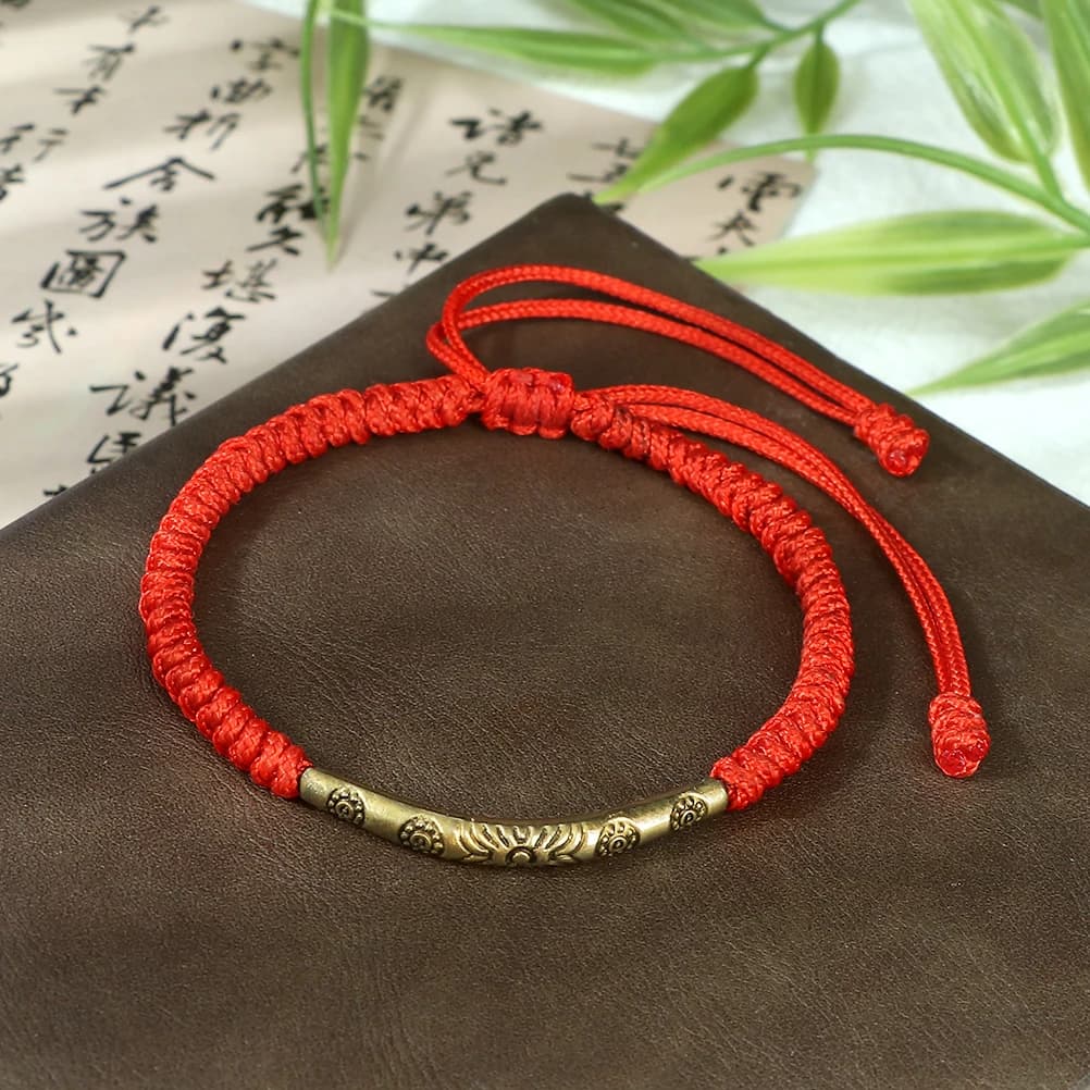 Red Thread Braided Bracelet Golden Silver Color Long Tube Bangle Handmade Adjustable Women Men Fashion Friendship Jewelry Gift