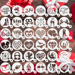 36Pcs Valentine's Day Stencils, Reusable Cookie Coffee Decor Stencils, Love Hollow Template for Baking Dessert DIY Party Decor