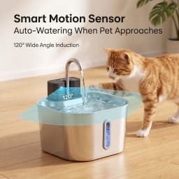 2L Wireless Smart Pet Fountain Stainless Steel Cat Dog Water Dispenser Motion Sensor Rechargeable Auto Drink Bowl( No 5V 1A Plug