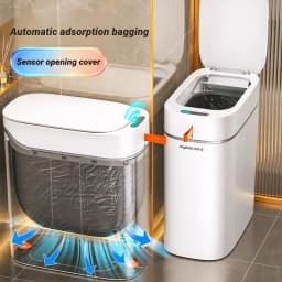 Smart Sensor Trash Can Hands-free Touch Automatic Adsorption Bags Garbage Can Waterproof Bucket Bathroom Home For Trash Can
