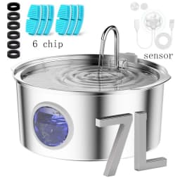 7L Large Dog Water Fountain Stainless Steel Ultra-Quiet Dog Water Fountain Bowl for Large Dogs Cats and Multi-Pet Homes
