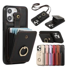 For iPhone 18/17e/16/15/14 Pro Max Plus Case Wallet with Card Holder, 360°Rotation Finger Ring Holder Kickstand, RFID Blocking