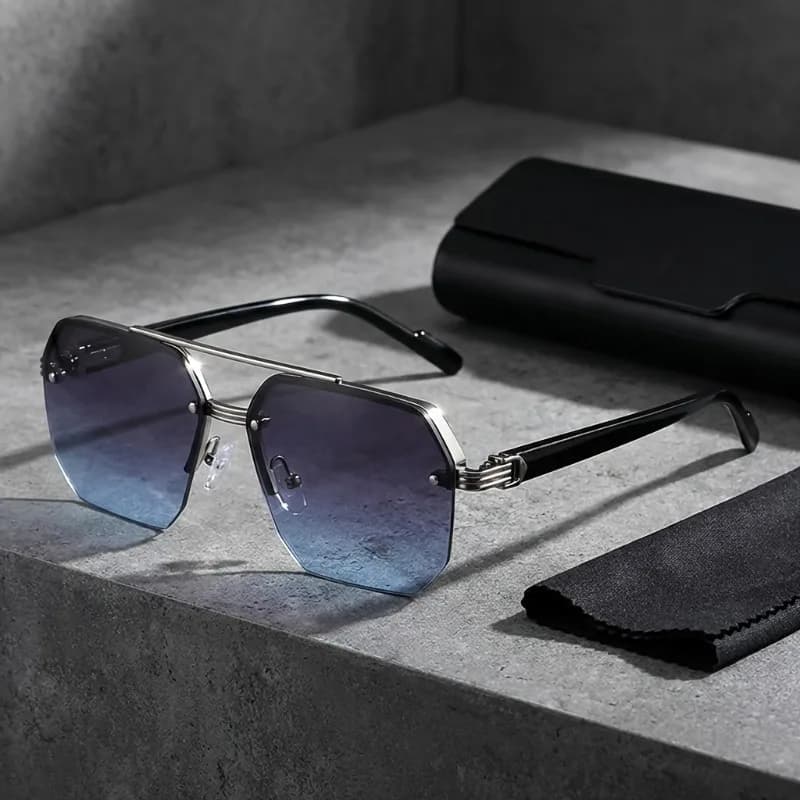 1pcs Stylish Men's Double Bridge Square Sunglasses, Anti-Reflective, Metal and Acetate Material for Daily Wear.