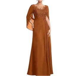 Women's Cape Sleeve Chiffon Mother of The Bride Dresses Lace Appliques A-Line Formal Evening Gown Plus Size Wedding Guest Dress