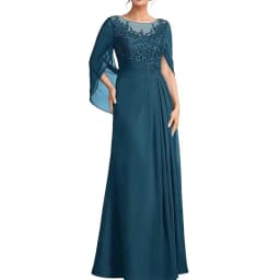 Women's Cape Sleeve Chiffon Mother of The Bride Dresses Lace Appliques A-Line Formal Evening Gown Plus Size Wedding Guest Dress