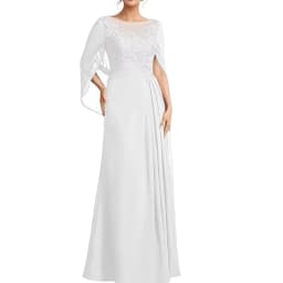 Women's Cape Sleeve Chiffon Mother of The Bride Dresses Lace Appliques A-Line Formal Evening Gown Plus Size Wedding Guest Dress