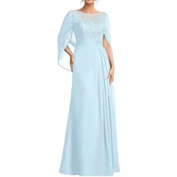 Women's Cape Sleeve Chiffon Mother of The Bride Dresses Lace Appliques A-Line Formal Evening Gown Plus Size Wedding Guest Dress