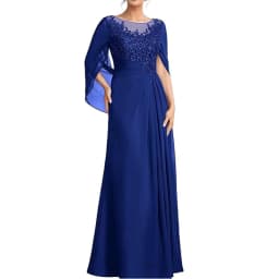Women's Cape Sleeve Chiffon Mother of The Bride Dresses Lace Appliques A-Line Formal Evening Gown Plus Size Wedding Guest Dress