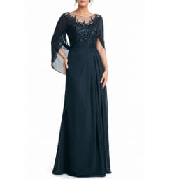 Women's Cape Sleeve Chiffon Mother of The Bride Dresses Lace Appliques A-Line Formal Evening Gown Plus Size Wedding Guest Dress