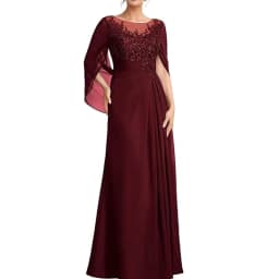 Women's Cape Sleeve Chiffon Mother of The Bride Dresses Lace Appliques A-Line Formal Evening Gown Plus Size Wedding Guest Dress