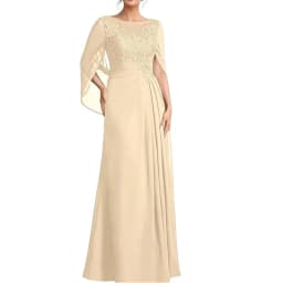 Women's Cape Sleeve Chiffon Mother of The Bride Dresses Lace Appliques A-Line Formal Evening Gown Plus Size Wedding Guest Dress