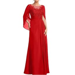 Women's Cape Sleeve Chiffon Mother of The Bride Dresses Lace Appliques A-Line Formal Evening Gown Plus Size Wedding Guest Dress