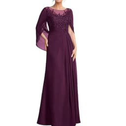 Women's Cape Sleeve Chiffon Mother of The Bride Dresses Lace Appliques A-Line Formal Evening Gown Plus Size Wedding Guest Dress