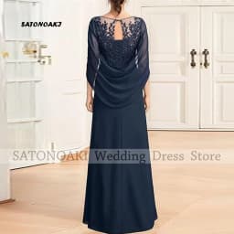 Women's Cape Sleeve Chiffon Mother of The Bride Dresses Lace Appliques A-Line Formal Evening Gown Plus Size Wedding Guest Dress