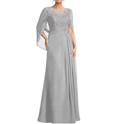 Women's Cape Sleeve Chiffon Mother of The Bride Dresses Lace Appliques A-Line Formal Evening Gown Plus Size Wedding Guest Dress